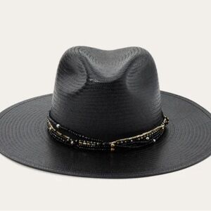 Black Wide Brim Hat with Beaded Band